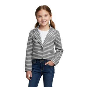 Jordache Kids Girls Gray & White Striped Long Sleeve Blazer Jacket Small‎ (6-6X)